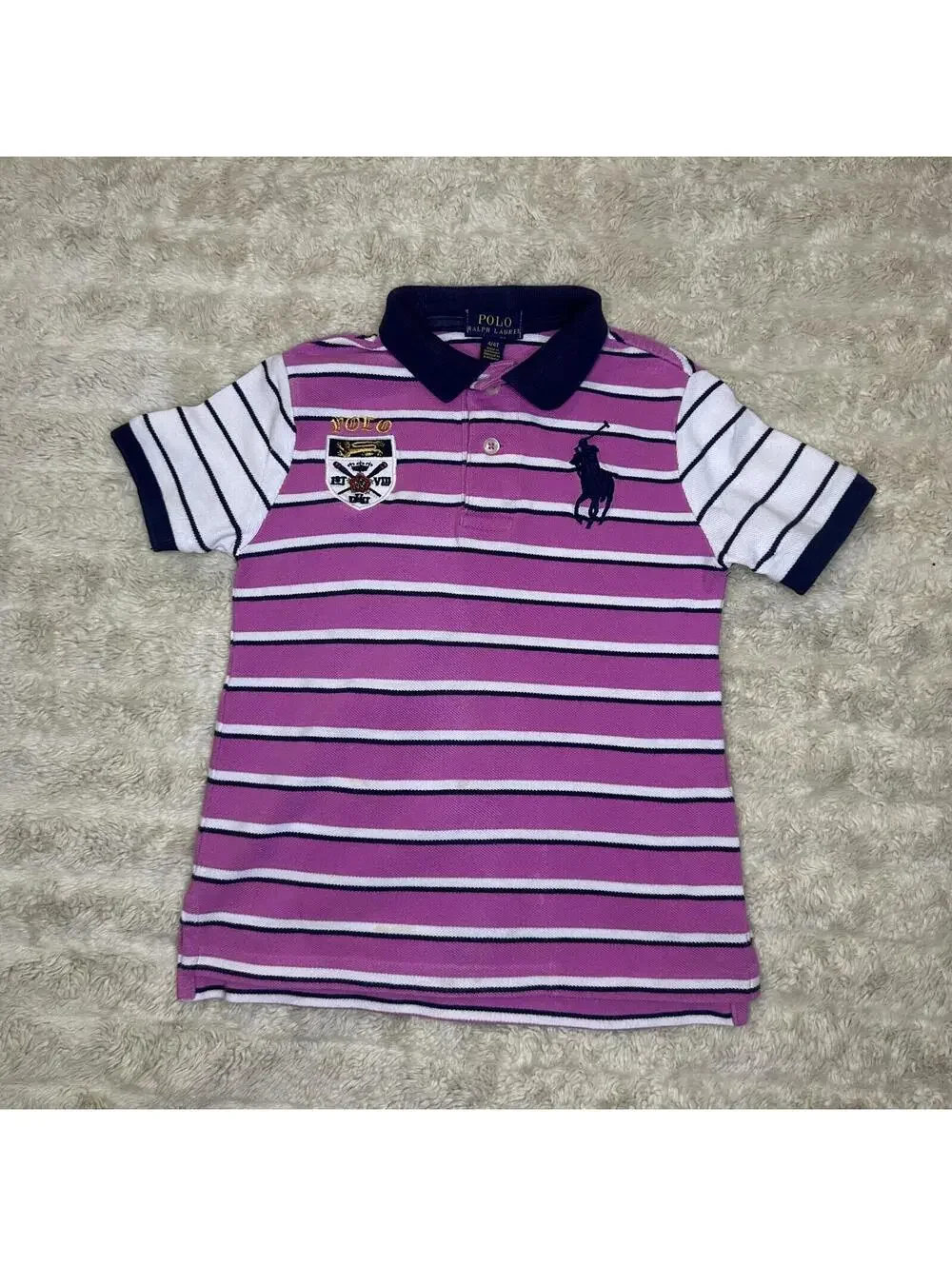 Polo Ralph Lauren Big Pony pink navy white striped polo shirt Size 4/4T preppy